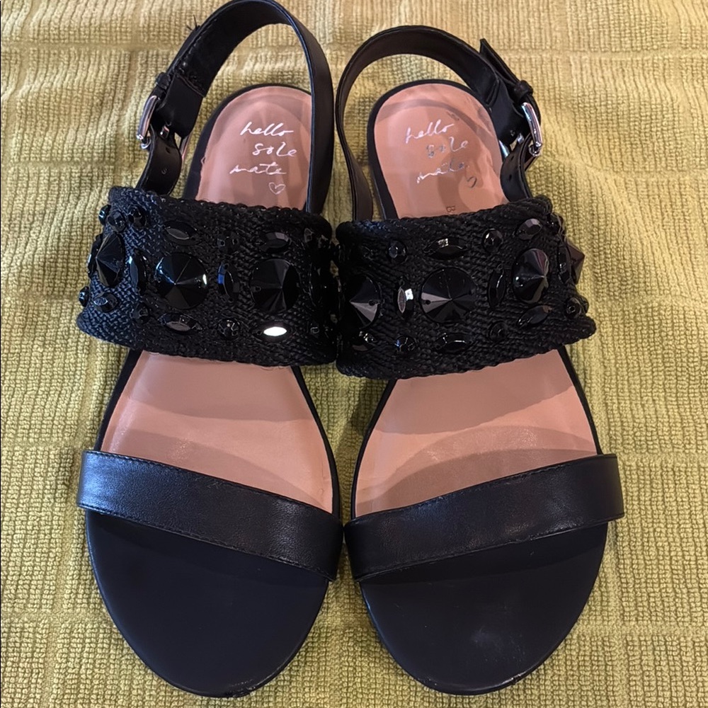Banana Republic Black Flat Sandals with Embellishments, Size 7 1/2